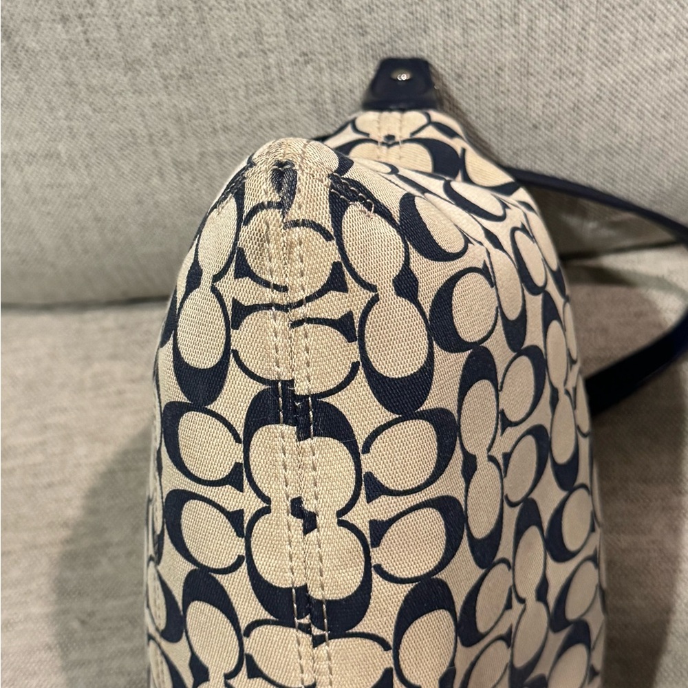 Coach Canvas Shoulder Bag in Navy and Beige - Picture 4 of 10